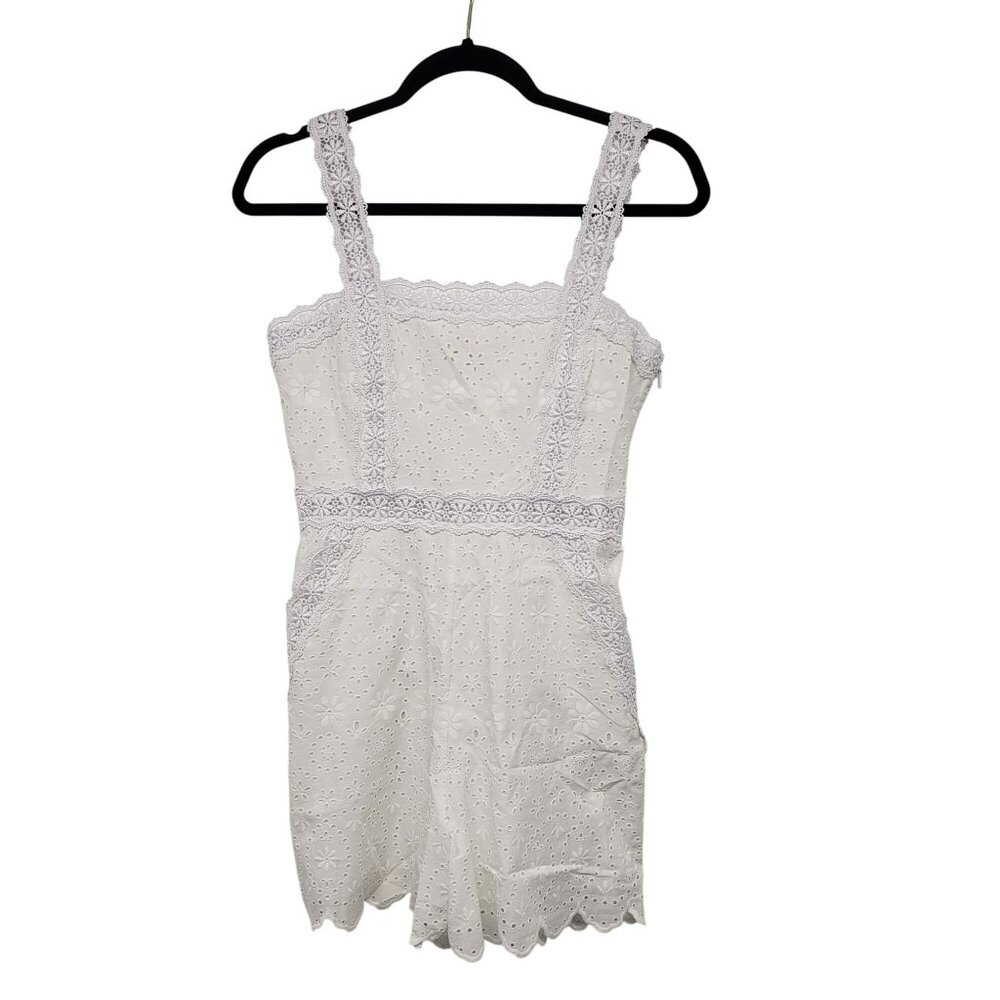 Charo Ruiz Zuma White Eyelet Lace Linen Embroidered Playsuit Romper Boho Beachy - Picture 3 of 14